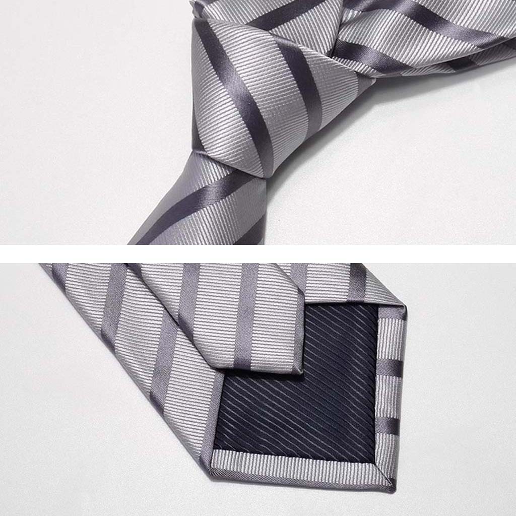 Silk woven satin stripe silver necktie-03