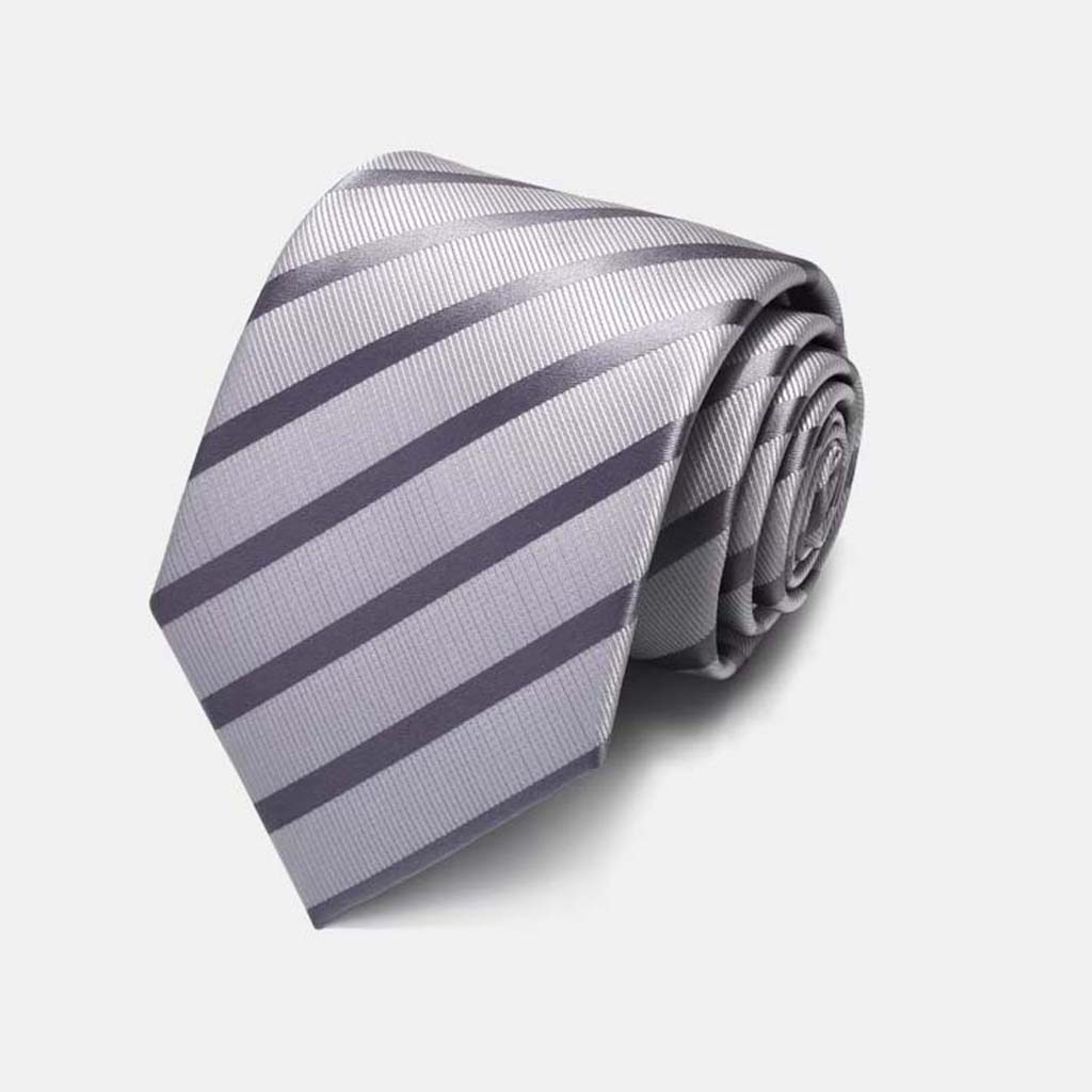 Silk woven satin stripe silver necktie