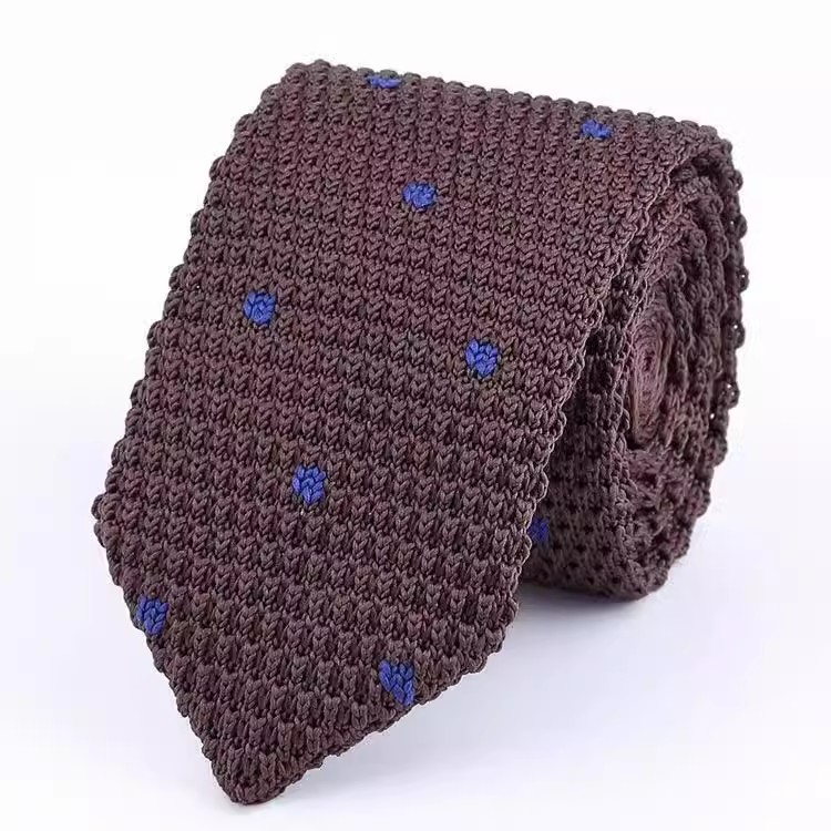 Brown and Navy Blue Dot Knitted Necktie