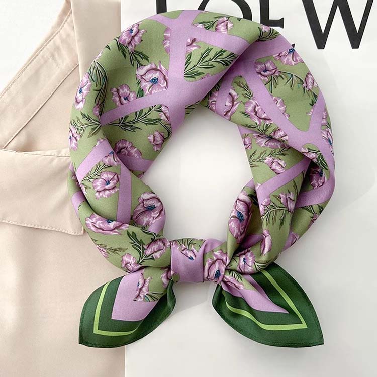 Green and Purple Pure Silk Digital Printed Scarf