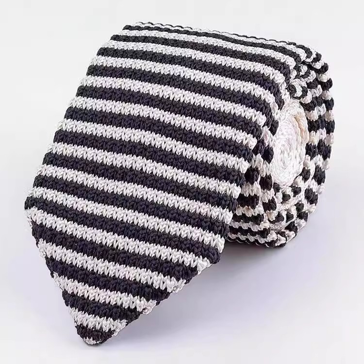 LS-001 Black and White Striped Knitted Necktie