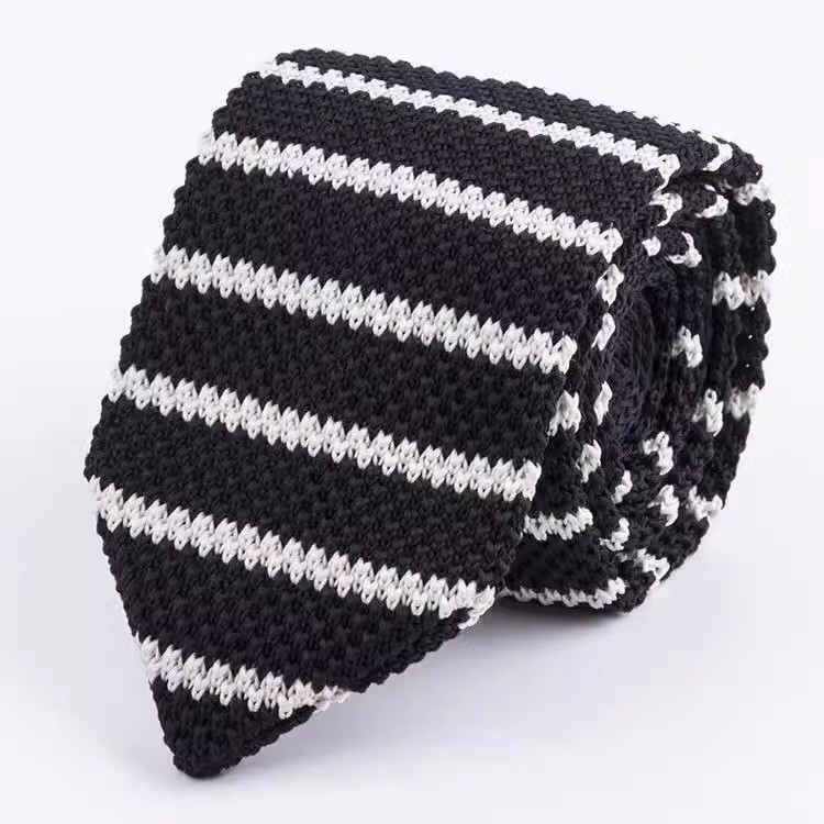 LS-002 Black and White Striped Knitted Necktie