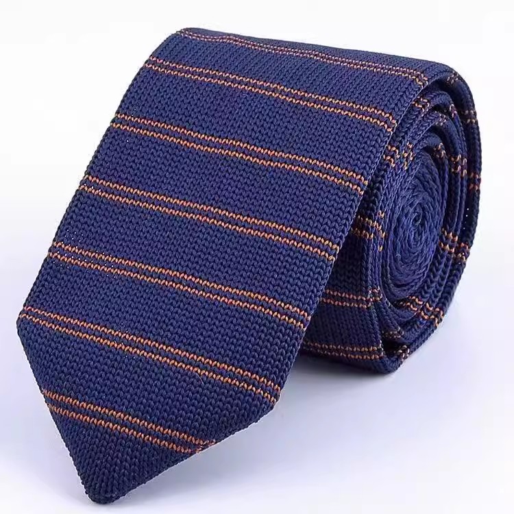 LS-003 Navy Blue and Brown Striped Knitted Necktie