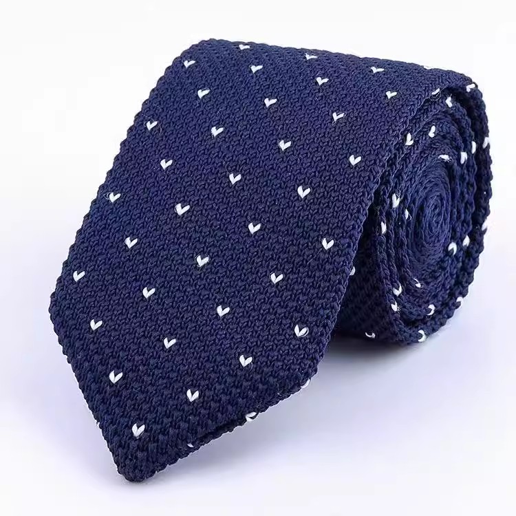 Navy Blue and White heart Knitted Necktie