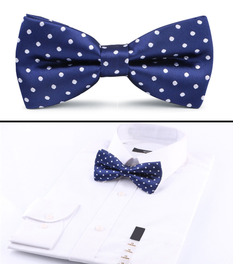 Blue and White Dot Satin Bowtie