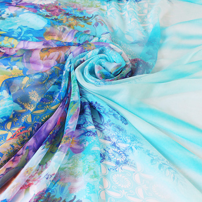 Blue Machine Roll Edge Silk Chiffon Scarf 02