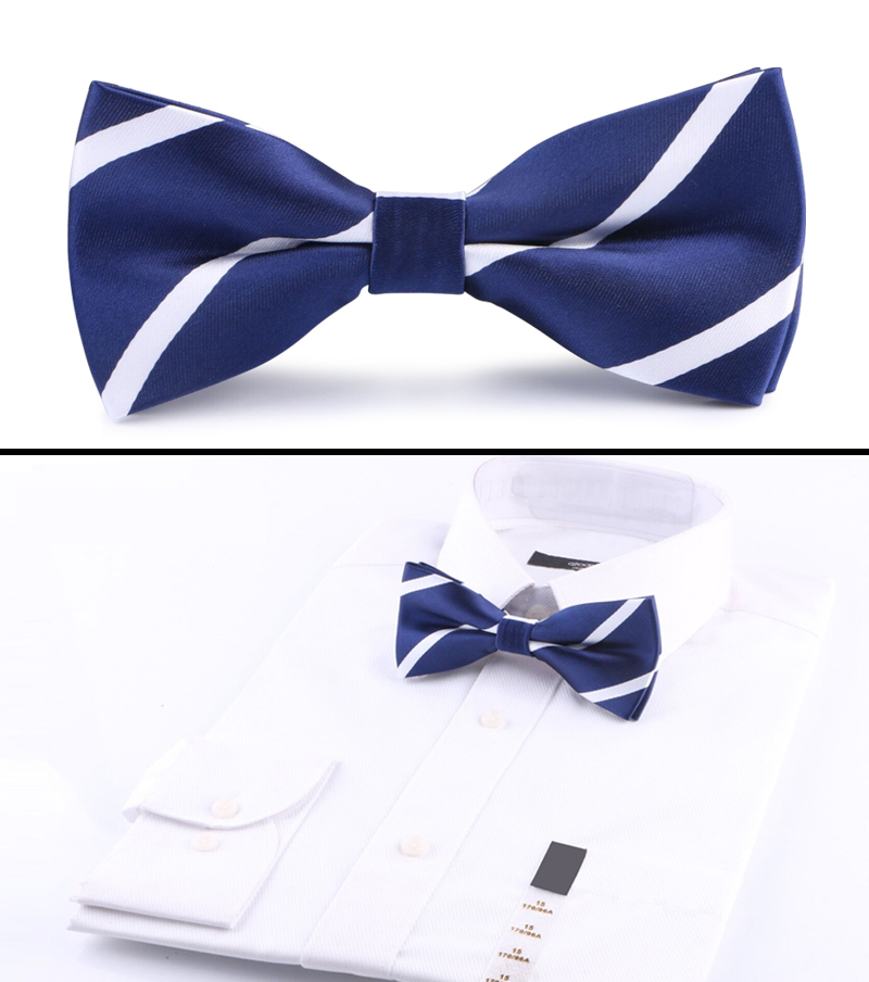 Blue and White Striped Bowtie